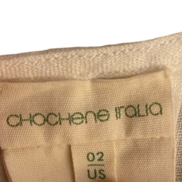 Chochene Italia White & Tan Sleeveless Linen Dress 2 - Picture 2 of 5